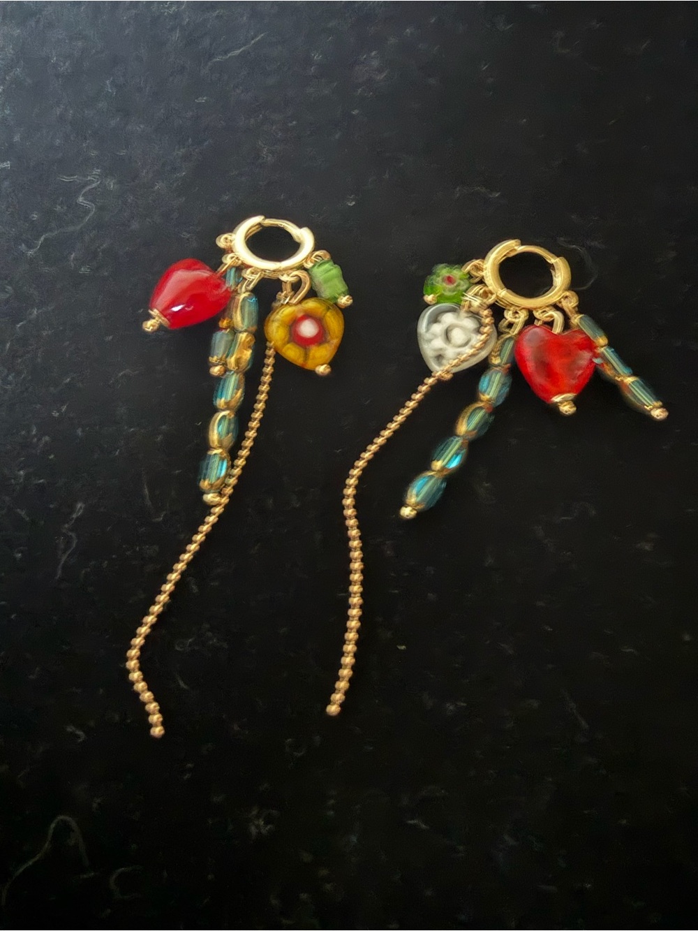 Gold-Tone Floral & Heart charm Huggie Earrings